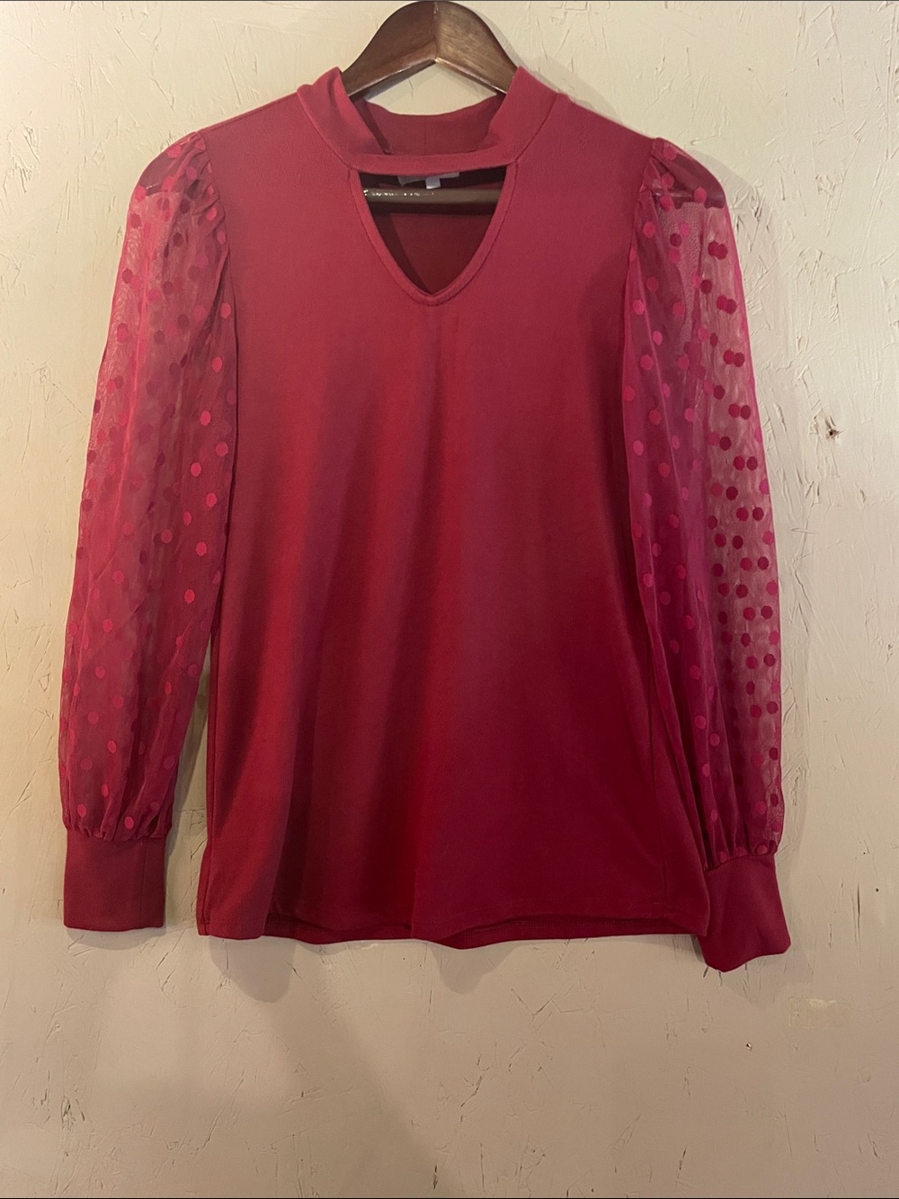Maurices Red Polka Dot Mesh Sleeve Blouse